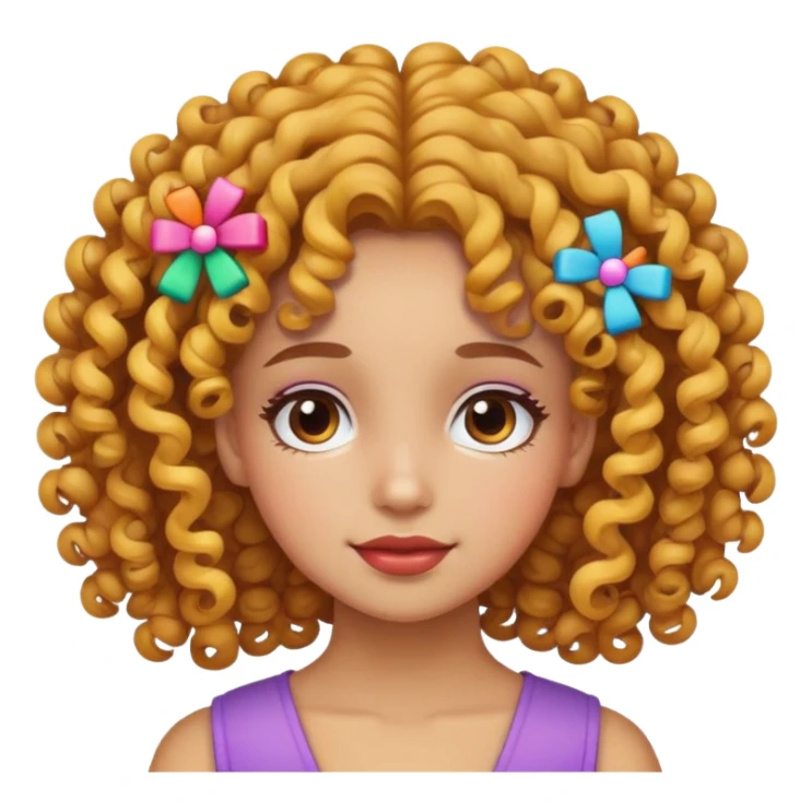 girl with curly hair and colorful barrettes sticker
