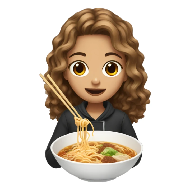 Brown and wavy hair girl eating ramen  sticker