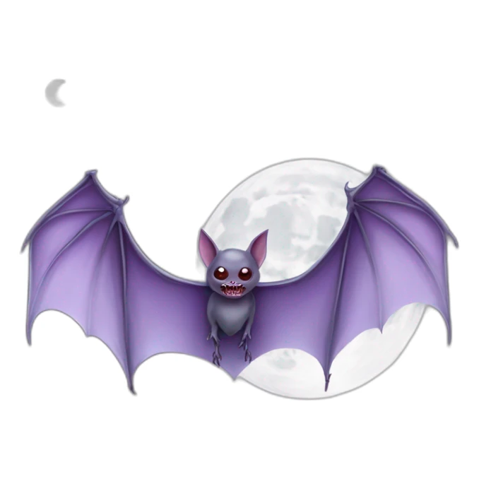 purple dripping vampire bat wings flying  in front of large realistic white and grey full moon sticker