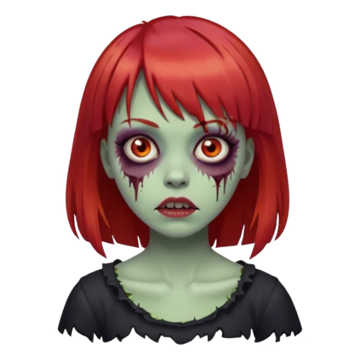Zombie emoji, girl with red hair and bangs sticker