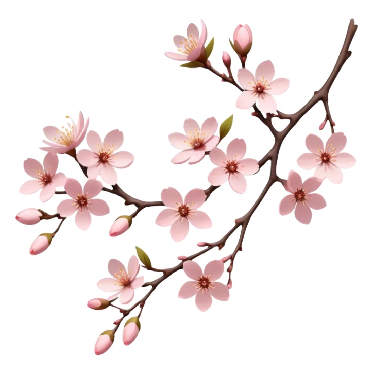 Cinematic Realistic Sakura Flowers on a Branch, depicted as delicate, soft pink blossoms gracefully adorning a slender, gently twisted branch, illuminated by subtle, warm natural light that accentuates their ethereal beauty and transient charm, poetic spring scene sticker