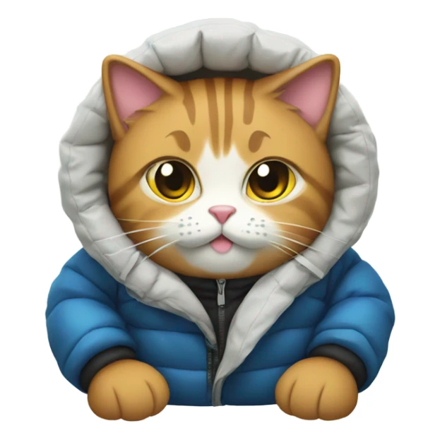 cat wearing a puffy jacket eating sushi sticker