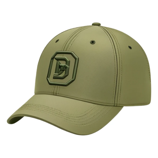 Khaki colored Diesel baseball cap with distinctive Diesel logo embroidered on front, olive green hat sticker