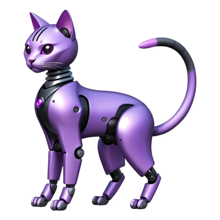 Black and purple futuristic mechanical technological shiny alloy modern realistic cool tough elegant sleek cyber-mecha-robo-oriental-cat (full body) sticker