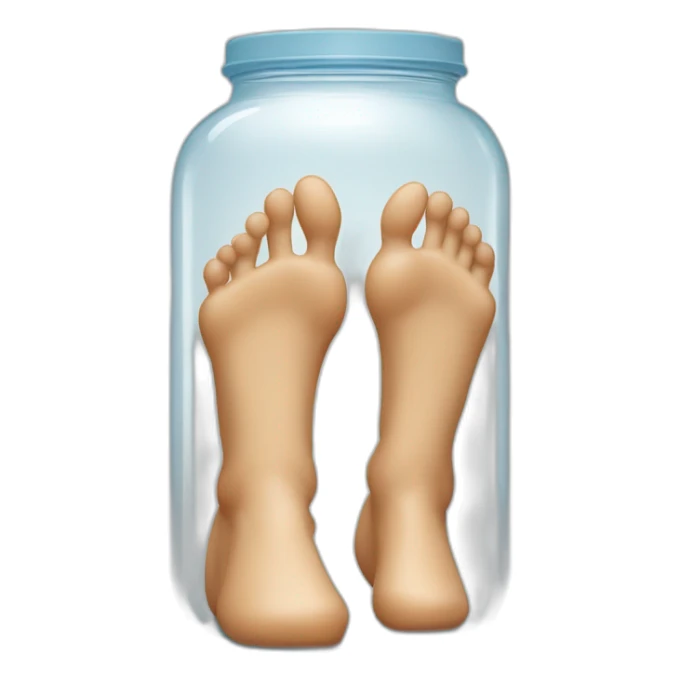 human legs standing on the floor with an ((empty transparent jar)) between them,outside,to the left and to the right,front view sticker