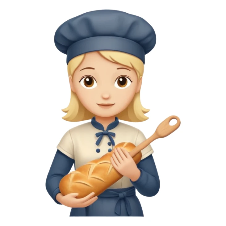 Baking humanless avatar in clean vibrant style illustration. Fresh bread and rolling pin, warm golden tones, simple shapes, flat design, high contrast, cozy and friendly. sticker