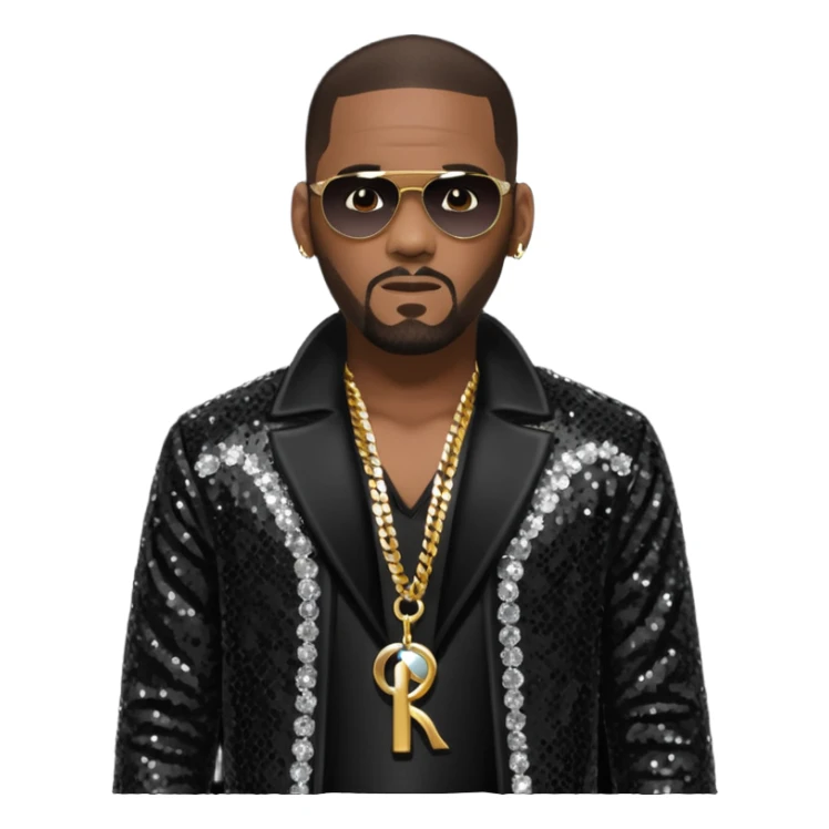 R. Kelly with dark brown hair, black sequin tour outfit sticker