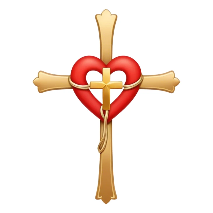 Two red  heart outlines  entwined with a simple gold cross  sticker