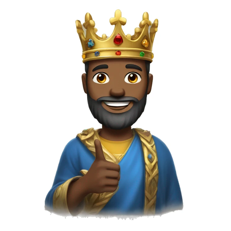 a man with a king's crown, beard, smiling and making the peace sign sticker