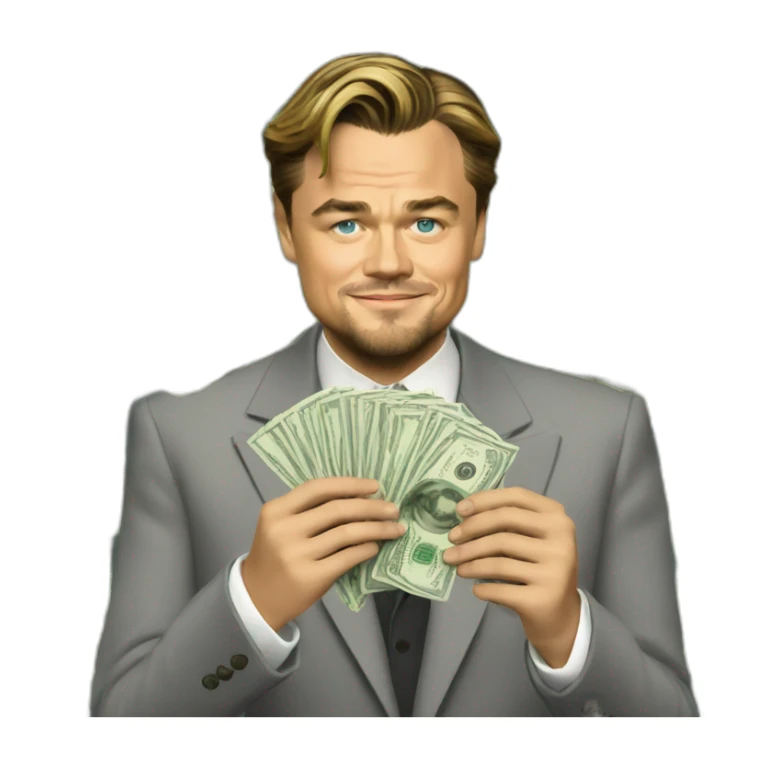 leonardo dicaprio holding money sticker