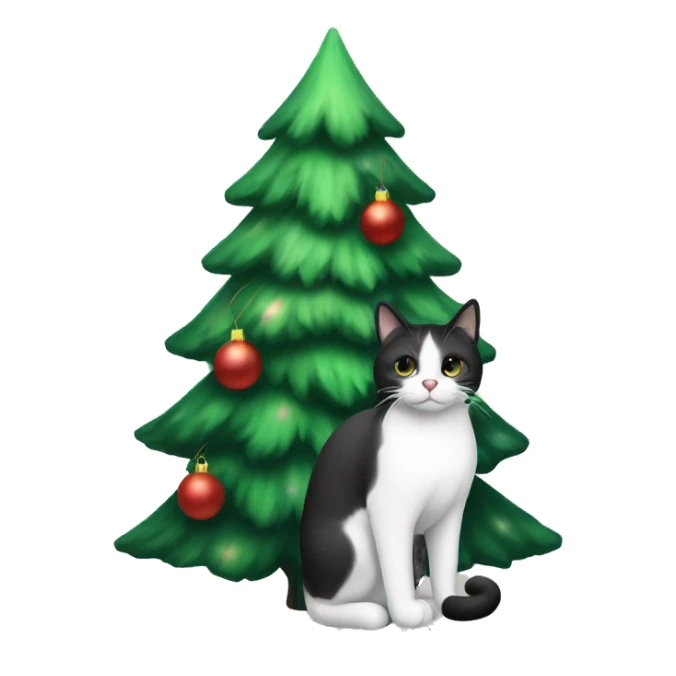 Christmas tree and black-and-white Cat  sticker