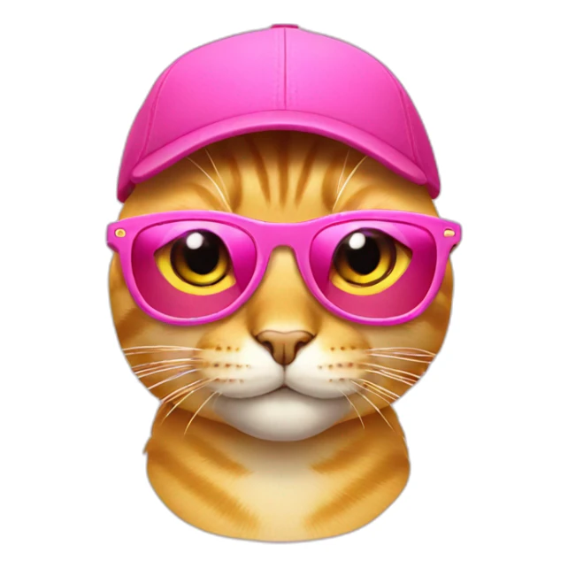yellow cat emoji in pink sunglasses and cap sticker