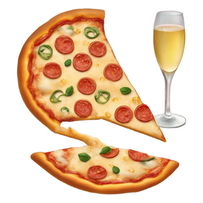 Pizza, champagne, heart sticker