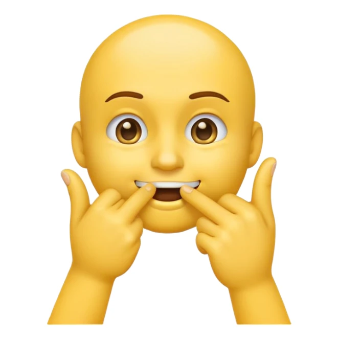 emoji face making shush gesture with finger on lips, other hand pointing at jaw, pressing cheekbones sticker