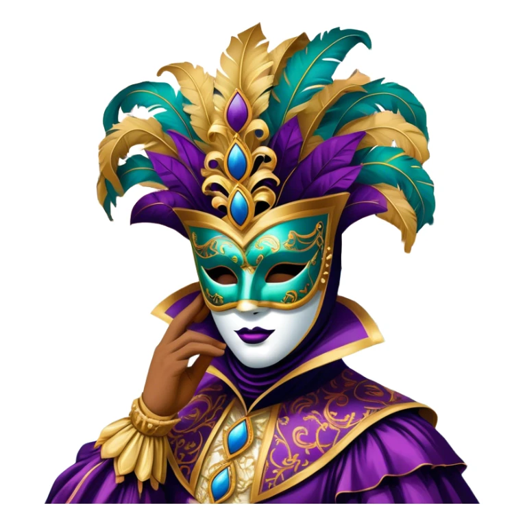 Venice Carnival performer – Cinematic Realistic Venice Carnival Performer, depicted in an opulent, elaborately masked costume with rich textures, vibrant colors, and dramatic, soft lighting, set against the historic backdrop of Venetian canals, capturing the mystery and extravagance of the carnival. sticker