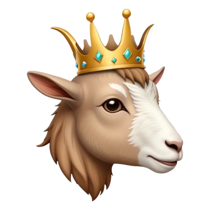 Side view of a goat with a crown sticker