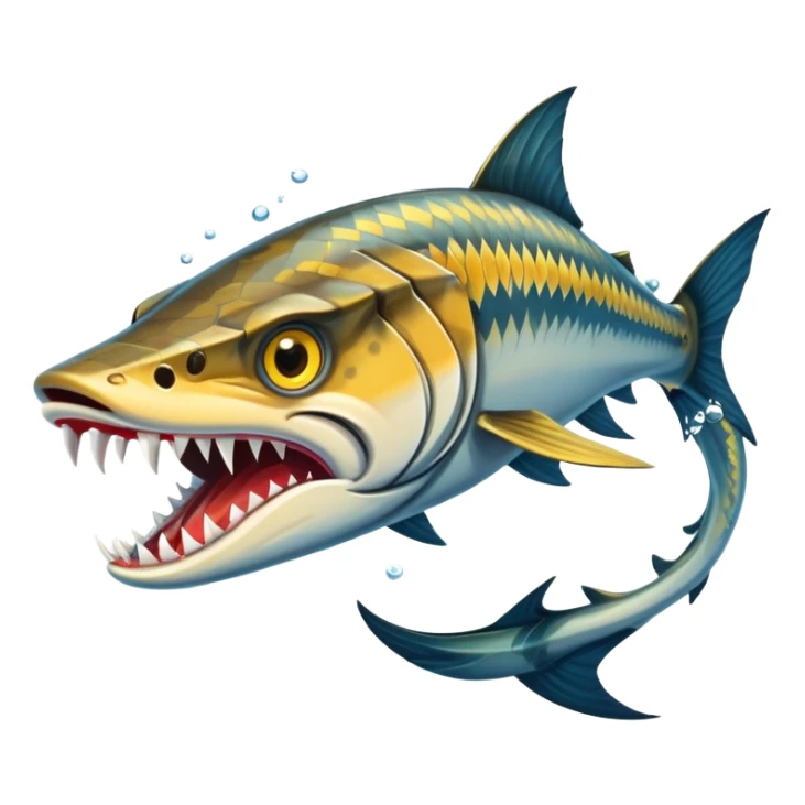 An angry barracuda swims swiftly through the water, its sharp teeth bared and ready for action sticker