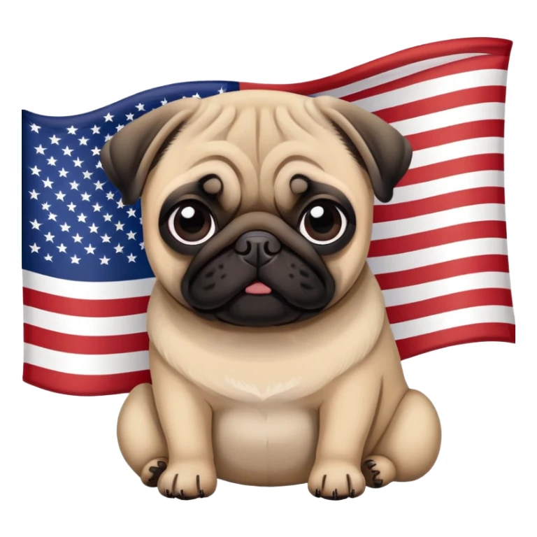 Pug in front of American flag sticker
