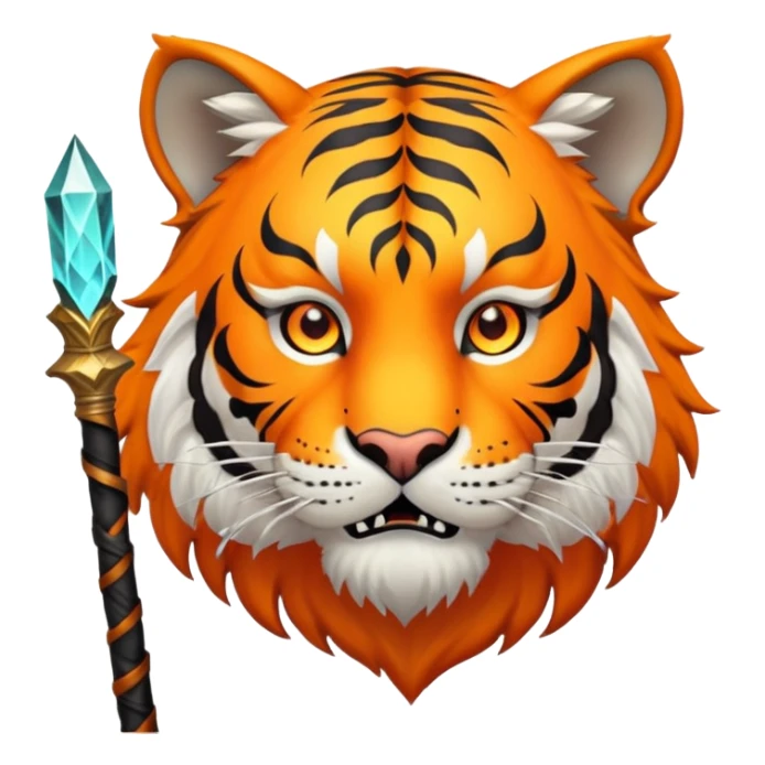 wizard tiger face with magical staff and spellcasting for Twitch emote sticker