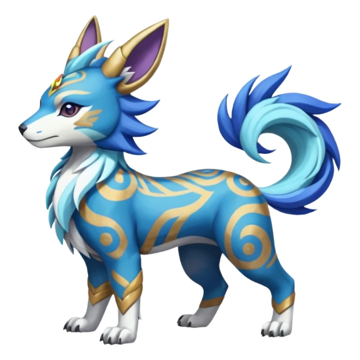 Tropical Tiny Marked Patterned Tribal Colorful Skilled Adept Graceful Asian Painted WereGarurumon-Suicune-Linoone-Meloetta-Renamon-fusion-hybrid-creature (full body) sticker