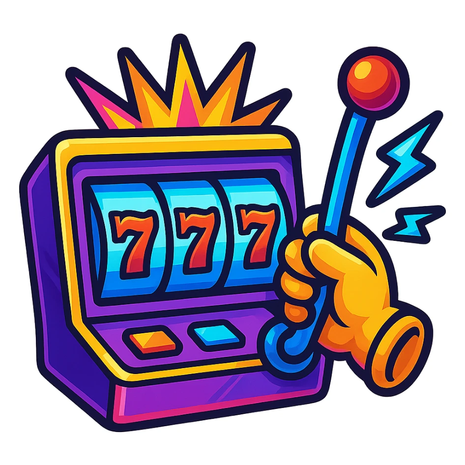 colorful slot lever being pulled, Twitch emote style, vibrant colors, digital art style sticker