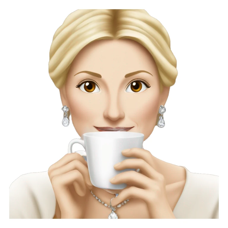 Kelly Rutherford with jewellery wearing white drinking cappucino sticker