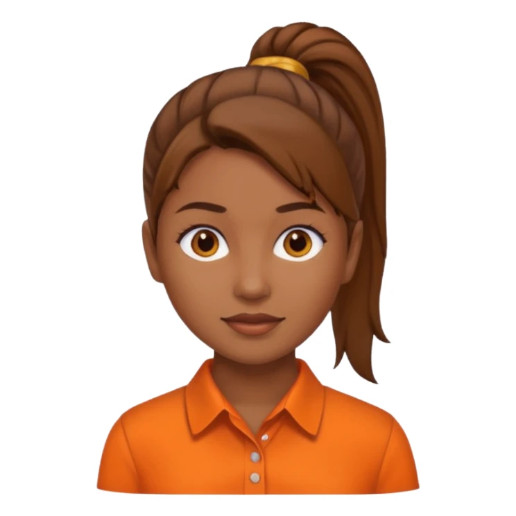 brown ponytail woman in orange collared shirt sticker