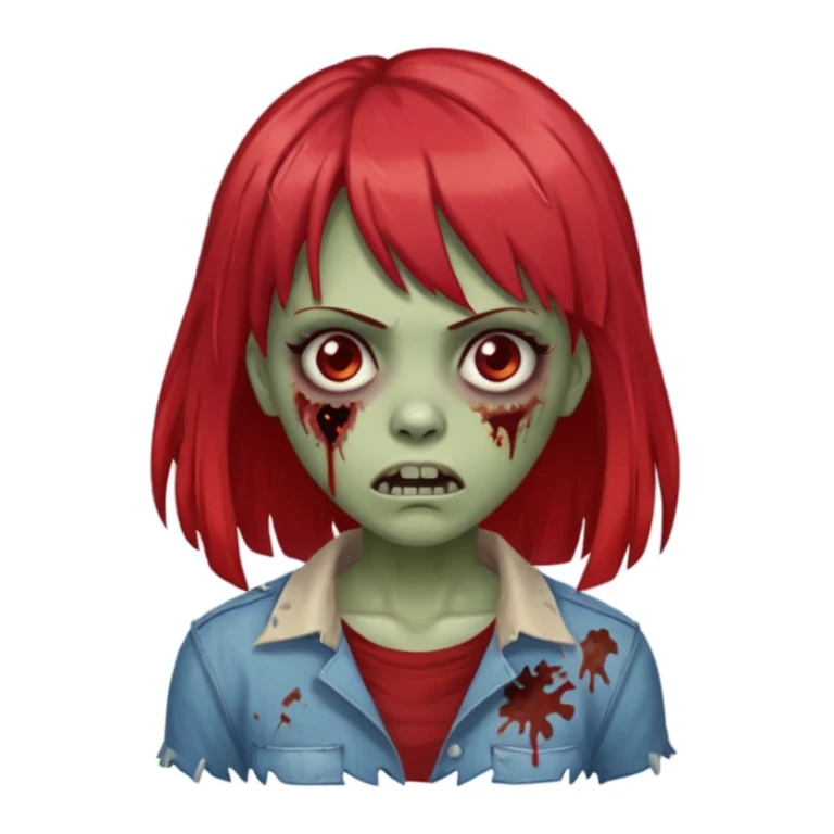 faça uma mulher zumbi com médio com franja com mechas na ponta vermelha  sticker