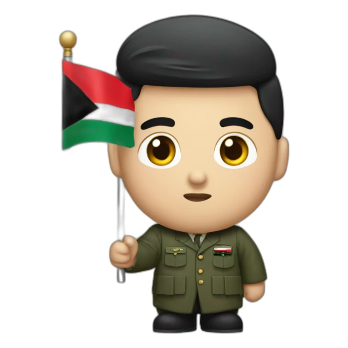 Kim Jung Un holding Palestinian flag sticker