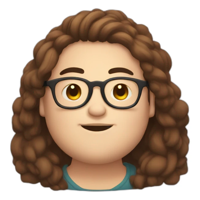 Chubby, non binary, round glasses, attached long brown hair, beard, sleepy smiling hug sticker