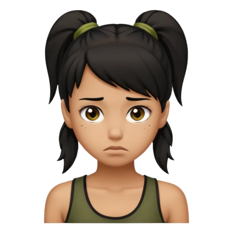 a tan girl with a black ponytail, black tank top, . Looking sad sticker