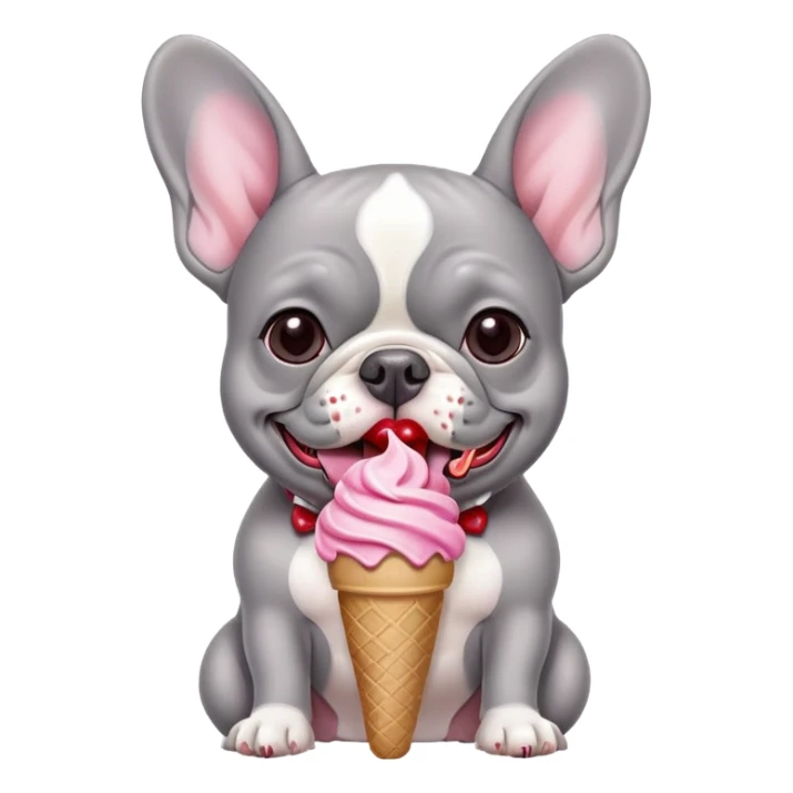 Gray french bulldog eating ice cream sticker