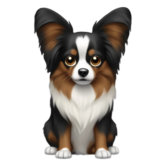 A papillon with a dark face wearing a hoodie sticker