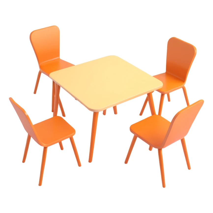 a table with four chairs, 3D look, apple iOS emoji style sticker
