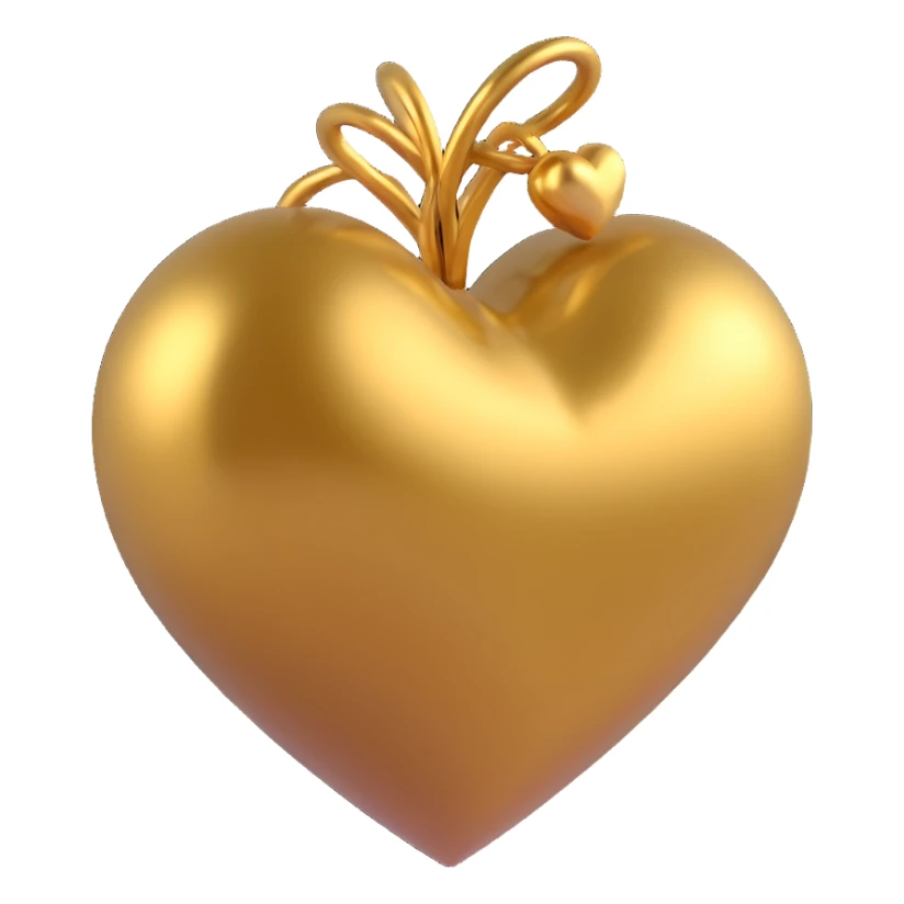 3D emoji style heart, metallic gold, reflective and luxurious sticker