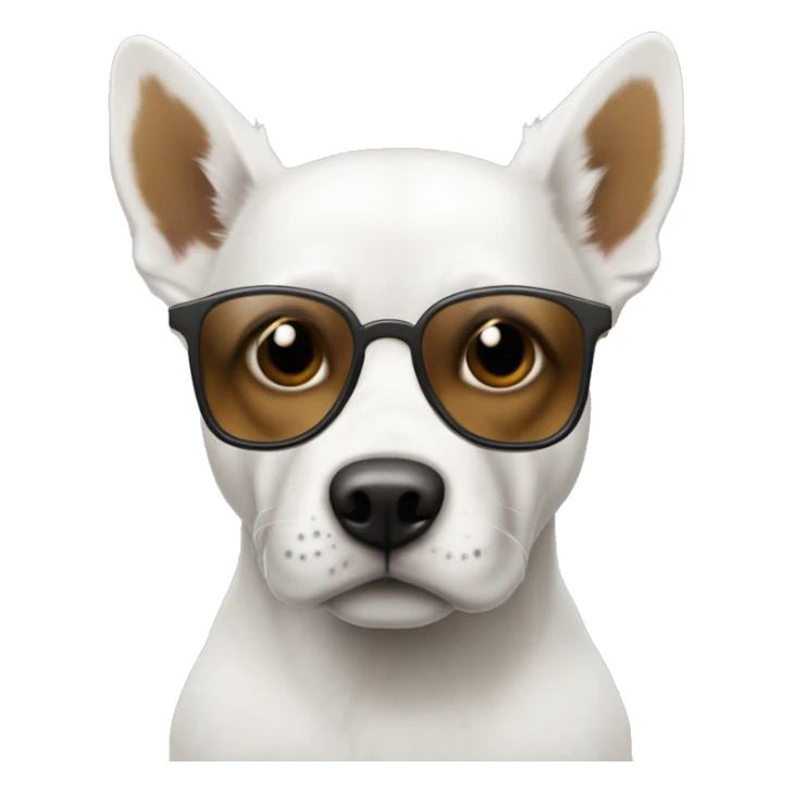 Perro blanco con manchas marrones claras con gafas de sol y un zumo sticker