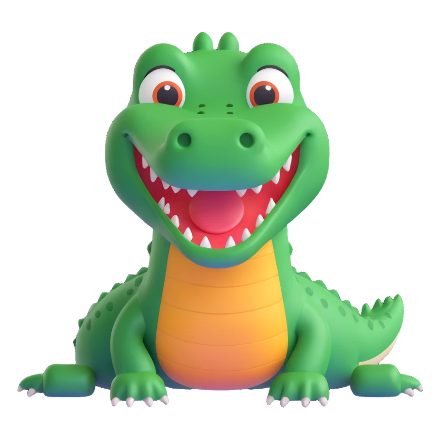 smiling crocodile, Microsoft Fluent style 3D emoji sticker