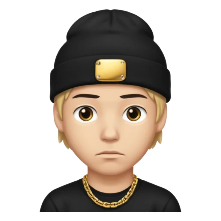 young man with black beanie, gold chain, serious face sticker