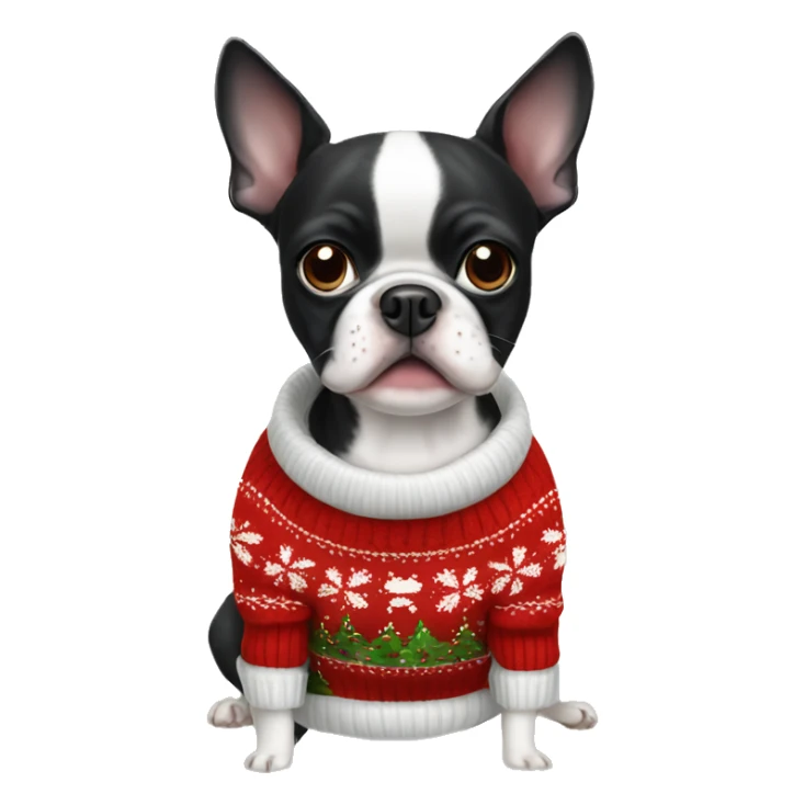 Boston Terrier wearing christmas Sweater  sticker
