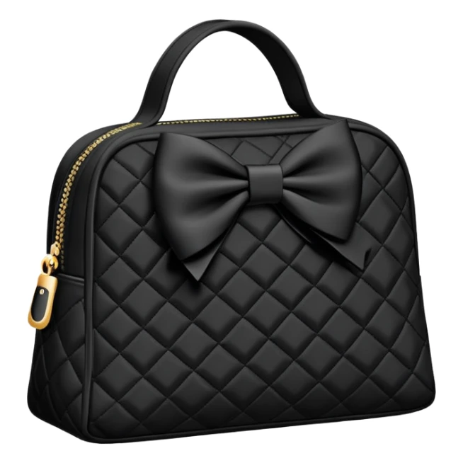 Black quilted cotton cosmetics bag with black bow   sticker