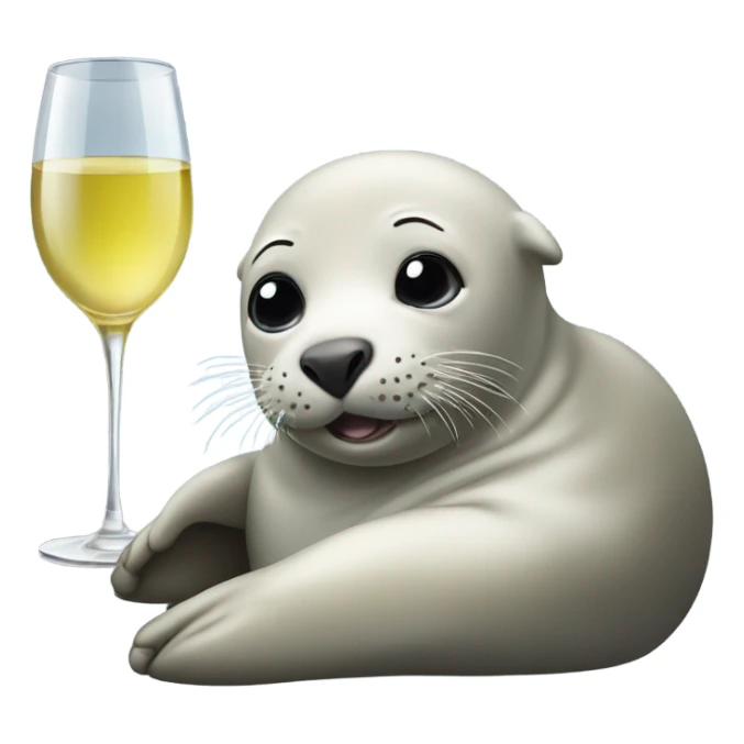 A grey seal lying down holding a glass of white wine sticker
