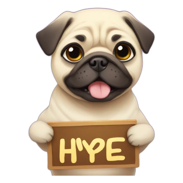 anime pug holding a bright sign that reads "hype" sticker
