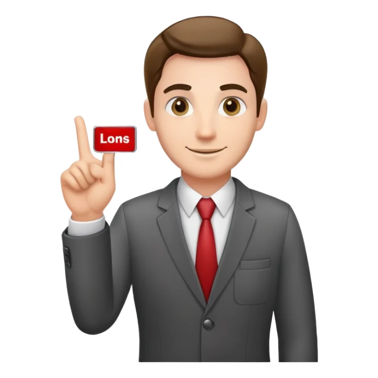 friendly salesman with a name tag, open hand gesture, business attire sticker
