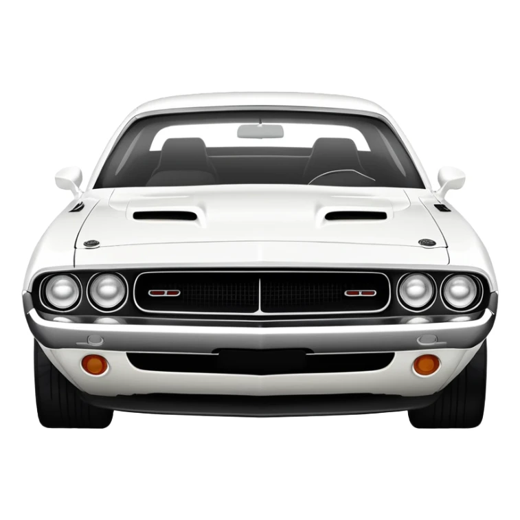 White 1971 Dodge Challenger with distinct muscle car silhouette, accurate 30-degree angle showing detailed front end and profile, maintaining authentic structure, all-white finish, iOS emoji style sticker