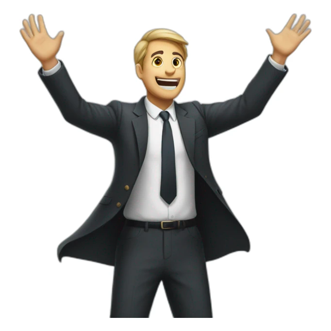 man in suit arms in the air summoning something sticker