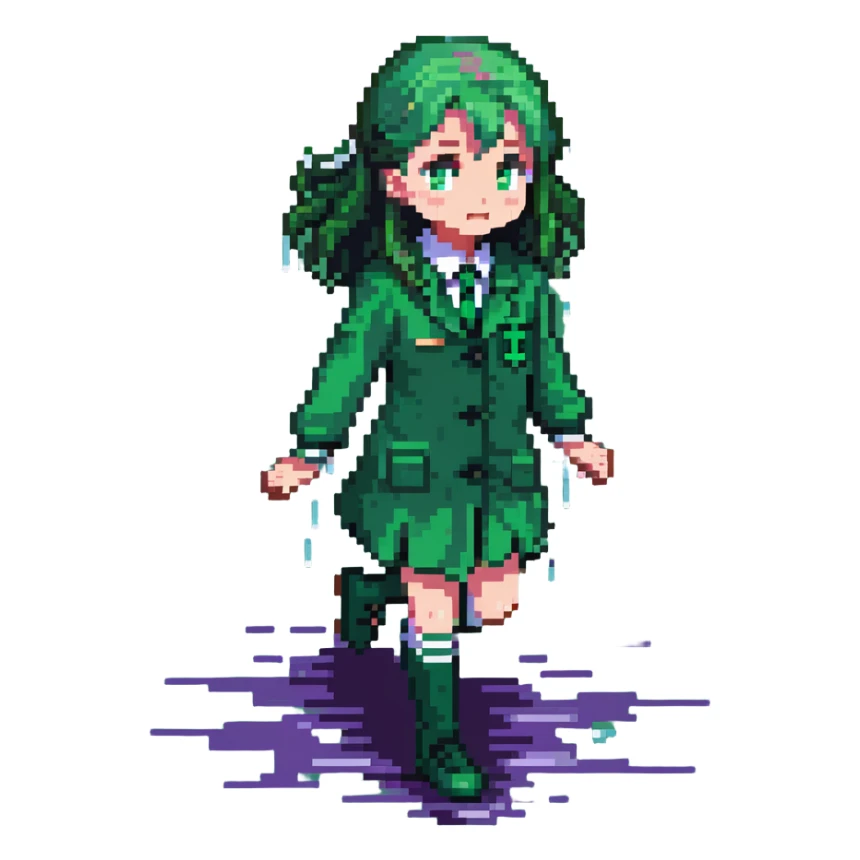 Slytherin student with green uniform slipping on a wet floor sticker