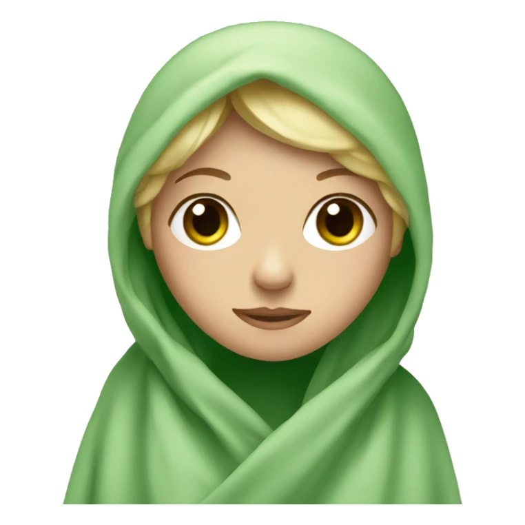 Blonde girl with green eyes wrapped in blanket over head sticker