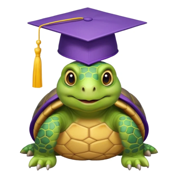 tortoise with a graduation cap, yellow and purple sticker