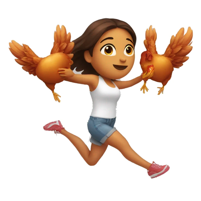 a girl flying with two bbq chicken wings on her back and holding two bbq chicken wings on her hand sticker
