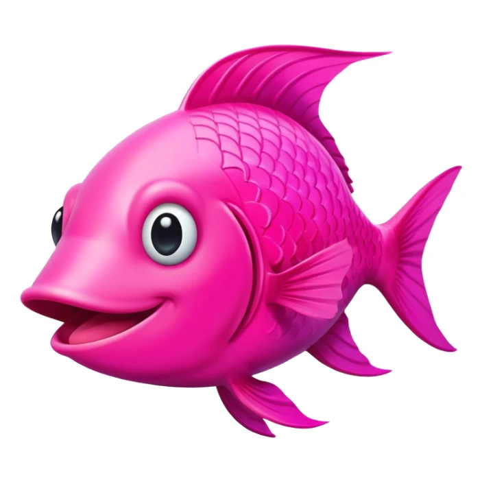 super friendly, extremely derpy bright neon pink fish with big goofy smile and crossed eye, tongue sticking out, perfect flat side profile facing right, exactly 90 degrees, one eye visible sticker